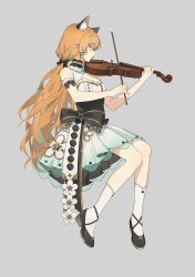 Rule 34 | 1girl, animal ear fluff, animal ears, black footwear, blonde hair, bow (music), breasts, cat ears, cleavage cutout, closed mouth, clothing cutout, grey background, hair ornament, hairclip, highres, holding, holding instrument, holding violin, instrument, lai dou laile 555, long hair, looking at viewer, millie parfait, millie parfait (2nd costume), multicolored hair, music, nijisanji, nijisanji en, playing instrument, simple background, small breasts, socks, solo, two-tone hair, violin, virtual youtuber, white socks