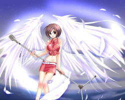 Rule 34 | 1girl, angel, blush, breasts, brown eyes, brown hair, female focus, large breasts, meiko (vocaloid), microphone, microphone stand, solo, vocaloid, wings