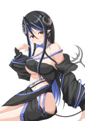 Rule 34 | 1girl, absurdres, bandeau, belt, black bandeau, black belt, black hair, black jacket, black skirt, blue belt, blue hair, blush, breasts, brown eyes, chest belt, cleavage, closed mouth, commentary request, cowboy shot, curled horns, demon girl, demon horns, demon tail, grey horns, hair between eyes, hebiyoi tier, hebiyoi tier (1st costume), highres, hip vent, horns, jacket, large breasts, long hair, long sleeves, looking at viewer, multicolored hair, nanashi inc., natsuki aya, navel, off shoulder, open clothes, open jacket, pointy ears, red nails, sidelocks, simple background, skirt, smile, snake bite, solo, sugar lyric, tail, two-tone hair, underboob, virtual youtuber, white background