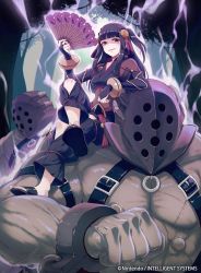 Rule 34 | 1boy, 1girl, 40hara, black hair, breasts, fire emblem, fire emblem cipher, fire emblem fates, hairband, highres, jewelry, long hair, looking at viewer, nintendo, official art, purple eyes, rhajat (fire emblem), sandals, smile, solo focus, toes, two side up