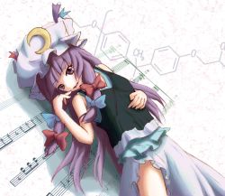 Rule 34 | 1girl, beamed quavers, chemical structure, female focus, highres, musical note, patchouli knowledge, purple eyes, purple hair, quaver, quaver rest, science, sharp sign, sheet music, solo, touhou, treble clef