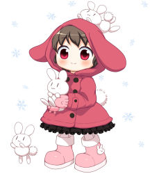 Rule 34 | 1girl, :3, animal ears, bebeneko, blush, brown hair, rabbit, rabbit ears, rabbit tail, inaba tewi, mittens, red eyes, snowflakes, tail, too many, too many rabbits, touhou, winter clothes, | |
