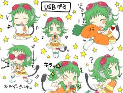 Rule 34 | 1girl, ?, \m/, blush, bridal garter, colored eyelashes, green eyes, green hair, gumi, holding, holding paper, legs together, macross, macross frontier, microphone, miniskirt, music, musical note, oharu, one eye closed, paper, ribbon-trimmed skirt, ribbon trim, short hair, singing, sitting, skirt, standing, star (symbol), tail, ultra series, ultraseven, ultraseven (series), usb, vocaloid, voice actor connection, wink