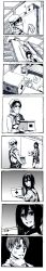 Rule 34 | 1boy, 1girl, absurdres, anger vein, cleaning, cleaning brush, comic, first aid kit, footstool, greyscale, grin, hair between eyes, highres, levi (shingeki no kyojin), long image, mikasa ackerman, monochrome, nobita (makoto7060355), shingeki no kyojin, short hair, silent comic, smile, tall image, thigh strap, troll face