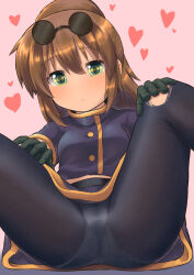 Rule 34 | 1girl, blush, breasts, brown hair, closed mouth, eyewear on head, gloves, green eyes, highres, long hair, looking at viewer, m.m, panties, panties under pantyhose, pantyhose, ponytail, precis neumann, skirt, small breasts, solo, star ocean, star ocean the second story, torn clothes, torn pantyhose, underwear