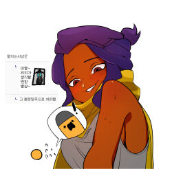 Rule 34 | 1girl, belt, breasts, bullet kin (enter the gungeon), cape, carpet matching drapes, casual, dark-skinned female, dark skin, enter the gungeon, functionally nude, gun, handgun, holding, holding gun, holding weapon, large breasts, multicolored hair, nipples, outerwear, pubic hair, purple eyes, solo, tactical nudity, the hunter (enter the gungeon), weapon, yellow cape