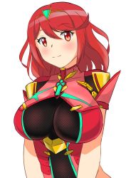 Rule 34 | 1girl, absurdres, armor, breasts, gem, hair ornament, headpiece, highres, jewelry, large breasts, nintendo, pyra (xenoblade), red eyes, red hair, short hair, simple background, smile, solo, swept bangs, theakingu, tiara, white background, xenoblade chronicles (series), xenoblade chronicles 2