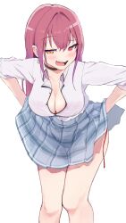 Rule 34 | 1girl, absurdres, blush, breasts, choker, cleavage, collarbone, commentary, earrings, fang, heterochromia, highres, hololive, houshou marine, imazakey, jewelry, long hair, looking at viewer, medium breasts, open mouth, simple background, skirt, smile, solo, thighs, virtual youtuber