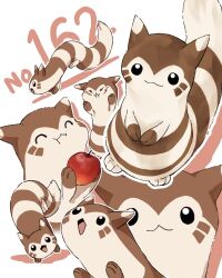 Rule 34 | :3, apple, black eyes, closed eyes, closed mouth, creatures (company), food, fruit, furret, game freak, gen 2 pokemon, hands on own cheeks, hands on own face, holding, holding food, holding fruit, multiple views, nintendo, no humans, open mouth, own hands together, pokemon, pokemon (creature), simple background, tl2zymo0jsu1lzi