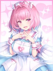 Rule 34 | 1girl, absurdres, ahoge, angel wings, apron, armband, bad id, bad pixiv id, blue blood moon, blue dress, blue hair, breasts, choker, commentary request, dress, fake wings, fang, frilled apron, frilled wrist cuffs, frills, gradient background, hair intakes, hands up, hat, head tilt, heart, heart background, heart print, highres, idolmaster, idolmaster cinderella girls, large breasts, lipgloss, lips, makeup, multicolored hair, nurse cap, open mouth, pink background, pink choker, pink eyes, pink hair, pocket, revision, short hair, short sleeves, smile, solo, sparkle background, tongue, two-tone background, two-tone hair, white apron, white background, white frills, wings, wrist cuffs, yumemi riamu, zipper