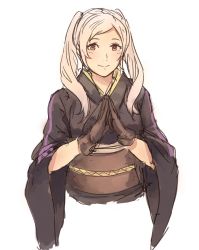 Rule 34 | 1girl, 2018, fire emblem, fire emblem awakening, fire emblem heroes, japanese clothes, kamu (kamuuei), kimono, long hair, looking at viewer, nintendo, robin (female) (fire emblem), robin (fire emblem), smile, solo, twintails, white background, white hair, yellow eyes