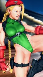 Rule 34 | 1girl, 3d, absurdres, antenna hair, bare shoulders, blonde hair, blue eyes, braid, breasts, cammy white, covered navel, curvy, gloves, green leotard, hat, highleg, highleg leotard, highres, leg up, leotard, lips, long hair, looking to the side, medium breasts, red gloves, red hat, ryona, screencap, shiny clothes, solo, standing, standing on one leg, street fighter, street fighter v, thighs, third-party edit, thong leotard, twin braids, very long hair, wide hips
