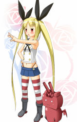 Rule 34 | 1girl, anchor, arc system works, black panties, blazblue, blonde hair, breasts, cosplay, gii, hairband, kantai collection, long hair, panties, peeyu, personification, rachel alucard, red eyes, rensouhou-chan, rensouhou-chan (cosplay), shimakaze (kancolle), shimakaze (kancolle) (cosplay), skirt, small breasts, solo, striped clothes, striped thighhighs, thighhighs, underwear, zettai ryouiki