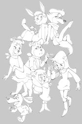 Rule 34 | augie doggie, baba looey, cattanooga cats, cigarette, cindy bear, coat, comparison, glaring, glasses, grey background, greyscale, hanna-barbera, highres, jellystone!, kitty jo, looking at viewer, loopy de loop, monochrome, running, scarf, simon 7617118