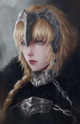 Rule 34 | 1girl, blonde hair, blue eyes, chain, closed mouth, fate/apocrypha, fate/grand order, fate/zero, fate (series), fur trim, hair over shoulder, headpiece, highres, jeanne d&#039;arc (fate), jeanne d&#039;arc (ruler) (fate), jeanne d&#039;arc alter (fate), lips, looking away, nose, realistic, sidelocks, upper body, viet le quoc