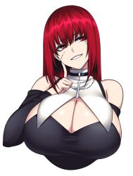 Rule 34 | 1girl, absurdres, breasts, choker, cleavage, cross, detached sleeves, highres, hz (666v), large breasts, long hair, original, red eyes, red hair, sleeveless, solo, stitches