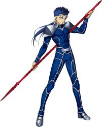 Rule 34 | 1boy, absurdres, armor, armored boots, blue hair, bodysuit, boots, cu chulainn (fate), cu chulainn (fate/stay night), earrings, fate/grand order, fate (series), full body, gae bolg (fate), game cg, highres, holding, holding polearm, holding weapon, jewelry, long hair, looking at viewer, male focus, non-web source, official art, pauldrons, polearm, ponytail, red eyes, shoulder armor, smile, solo, spear, tachi-e, takeuchi takashi, transparent background, weapon