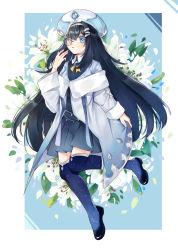 Rule 34 | + +, 1girl, black thighhighs, blue eyes, blue hair, blue headwear, blue jacket, blue skirt, blue sweater, chinese commentary, eyebrows hidden by hair, flower, hand to own mouth, highres, hololive, hololive china, huo yeyeyeye, jacket, long hair, looking at viewer, monocle, off-shoulder jacket, off shoulder, open mouth, rosalyn (hololive), second-party source, skirt, solo, sweater, thighhighs, very long hair, virtual youtuber, white flower