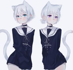 Rule 34 | animal ears, bad id, bad twitter id, blue eyes, cat ears, cat tail, choker, crying, crying with eyes open, dress, g ig98, highres, original, purple eyes, sailor collar, sailor dress, tail, tears, white hair, white legwear
