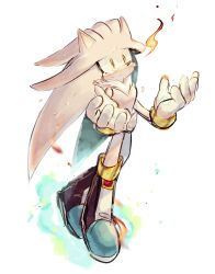 Rule 34 | 1boy, boots, bracelet, fire, furry, furry male, gloves, highres, jewelry, male focus, silver the hedgehog, sketch, smile, solo, sonic (series), sonic the hedgehog (2006), tearing up, tears, usa37107692, white gloves
