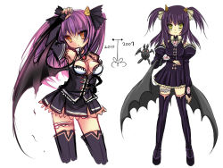 Rule 34 | bad id, bad pixiv id, bat wings, boots, demon girl, detached sleeves, duji amo, horns, long hair, purple hair, thigh boots, thighhighs, twintails, wings, yellow eyes, zettai ryouiki