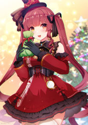 Rule 34 | 1girl, bell, black bow, black bowtie, black gloves, black hat, blush, bow, bowtie, breasts, brooch, christmas, christmas tree, corset, cowboy shot, detached sleeves, dress, drill hair, flower, frilled dress, frilled sleeves, frills, garter belt, gift, gloves, gothic lolita, hair between eyes, hat, hat flower, heart, heart necklace, heterochromia, highres, holding, holding gift, hololive, houshou marine, jewelry, large breasts, lens flare, lolita fashion, long hair, long sleeves, looking at viewer, mini hat, mini top hat, necklace, open mouth, pocket watch, quad drills, red dress, red eyes, red hair, red sleeves, short dress, sidelocks, silky (silky alice), sleeveless, sleeveless dress, smile, solo, thighhighs, top hat, twin drills, underbust, very long hair, virtual youtuber, watch, white garter belt, white thighhighs, yellow eyes, zettai ryouiki