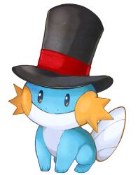 Rule 34 | black hat, closed mouth, clothed pokemon, creatures (company), full body, game freak, gen 3 pokemon, hat, hat ribbon, mudkip, nintendo, no humans, plumsmoke, pokemon, pokemon (creature), red ribbon, ribbon, smile, solo, standing, top hat, transparent background