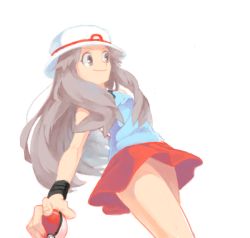 Rule 34 | 00s, 1girl, bad drawr id, bad id, creatures (company), drawr, from below, game freak, hat, holding, holding poke ball, leaf (pokemon), long hair, mimizubare, nintendo, oekaki, poke ball, pokemon, pokemon frlg, porkpie hat, skirt, solo