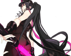 Rule 34 | 1girl, ass, bare shoulders, black gloves, black hair, black hat, black panties, blush, bodystocking, breasts, facial mark, fate/grand order, fate (series), fingerless gloves, forehead mark, gloves, halterneck, hat, large breasts, long hair, looking at viewer, multicolored hair, pako (pakosun), panties, parted bangs, pink hair, police hat, ponytail, sessyoin kiara, sessyoin kiara (swimsuit mooncancer), sessyoin kiara (swimsuit mooncancer) (second ascension), simple background, smile, solo, streaked hair, thighs, traffic baton, underwear, very long hair, white background, yellow eyes
