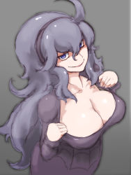 1girl breasts cleavage creatures_(company) game_freak hex_maniac_(pokemon) highres kous_(onetwojustice) large_breasts long_hair nintendo npc_trainer pokemon pokemon_xy purple_hair solo