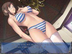 Rule 34 | 10s, 1girl, bikini, bra, braid, breasts, brown hair, cameltoe, censored, covered erect nipples, dutch angle, empress (studio), female focus, game cg, glasses, green eyes, censored, indoors, large breasts, lingerie, lips, long hair, looking at viewer, mitarai yuuna, mosaic censoring, navel, panties, sei shoujo, solo, starless, striped, swimsuit, thighhighs, thighs, translated, twin braids, underwear, white thighhighs, will (company)