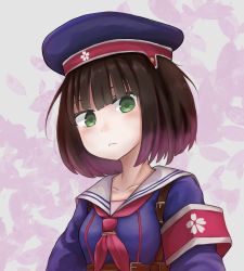 Rule 34 | 1girl, armband, blue headwear, brown hair, closed mouth, collarbone, dress, girls&#039; frontline, green eyes, highres, long sleeves, looking at viewer, neckerchief, neibaru 83, red neckerchief, sailor collar, sailor dress, short hair, solo, type 4 (girls&#039; frontline), upper body, white sailor collar