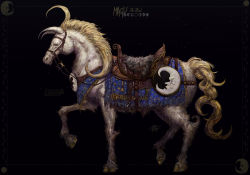 Rule 34 | animal focus, azure meraki, dated, from side, highres, horse, no humans, original, profile, saddle, signature, standing on three legs