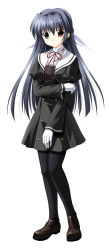 Rule 34 | 00s, amamiya yuuko, blue hair, ef (visual novel), gloves, highres, legs, long hair, pantyhose, school uniform, shirome no haruka, solo