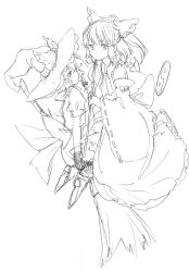 Rule 34 | 2girls, bow, broom, detached sleeves, female focus, greyscale, hair bow, hair tubes, hakurei reimu, hat, japanese clothes, kirisame marisa, miko, monochrome, multiple girls, sketch, smile, sugi, touhou, witch, witch hat