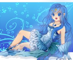 Rule 34 | 1girl, blue background, blue dress, blue eyes, blue hair, blue theme, dress, hair ornament, hairclip, houshou hanon, jewelry, long hair, mermaid, mermaid melody pichi pichi pitch, monster girl, necklace, shell, shell necklace, star (symbol)