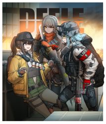 Rule 34 | absurdres, acog, assault rifle, bandolier, character name, cheogtanbyeong, cleaners, combat knife, dier (girls&#039; frontline), duct tape, explosive, fang hk416 (girls frontline), gas mask, genderswap, genderswap (mtf), girls&#039; frontline, gloves, goggles, goggles on headwear, grenade, gun, h&amp;k hk416, hellfire vector (girls frontline), helmet, highres, hk416 (fang) (girls&#039; frontline), hk416 (girls&#039; frontline), knife, last man battalion, mask, mask around neck, pointing, rifle, rogue division agent, scope, tactical clothes, thighhighs, tom clancy&#039;s the division, trigger discipline, vector (girls&#039; frontline), vector (hellfire) (girls&#039; frontline), weapon, winter uniform