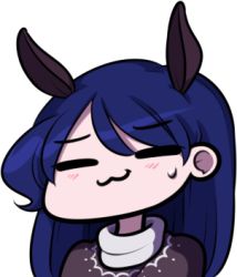 Rule 34 | 1girl, :3, = =, animal ears, blue hair, chibi, commentary, doremy sweet, long hair, lowres, simple background, smug, solo, speckticuls, sweatdrop, tapir ears, touhou, transparent background, white background