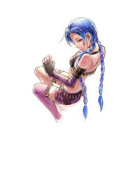 Rule 34 | 1girl, absurdly long hair, ammunition, ammunition belt, arm strap, arm tattoo, asymmetrical gloves, bare shoulders, belt, belt buckle, bikini, bikini top only, blue hair, braid, breasts, buckle, bullet, bullet necklace, cleavage, elbow gloves, fingerless gloves, gloves, jewelry, jinx (league of legends), league of legends, long hair, looking at viewer, medium breasts, mismatched gloves, nail polish, necklace, pink eyes, pink thighhighs, short shorts, shorts, single thighhigh, smile, solo, stomach tattoo, swimsuit, tattoo, thigh strap, thighhighs, twin braids, uneven gloves, very long hair