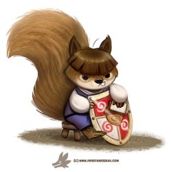Rule 34 | acorn, ahoge, barefoot, black eyes, blunt bangs, brown hair, buck teeth, chair, chestnut print, cleaning, cleaning rag, creature, cryptid creations, full body, furry, long sleeves, overalls, shield, short hair, simple background, sitting, solo, squirrel, stool, sweater, teeth, turtleneck, watermark, web address, whiskers, white background