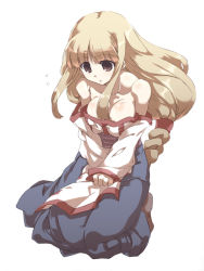 Rule 34 | 1girl, arc the lad, blonde hair, breasts, cleavage, lieza (arc the lad), long hair, low-tied long hair, solo, tokyo (great akuta), white background