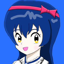 Rule 34 | 1girl, aqua background, aqua neckwear, artist name, artist request, blue hair, blue neckwear, blush, bow, breasts, female focus, hair between eyes, hair bow, long hair, looking at viewer, love live!, love live! school idol project, parted lips, red bow, smile, solo, sonoda umi, upper body, yellow eyes