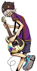 Rule 34 | 1boy, beanie, grey hair, guitar, hat, instrument, luka, male focus, original, simple background, solo, white background