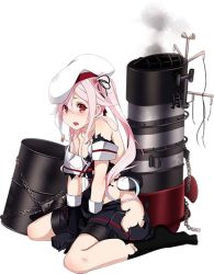 Rule 34 | 10s, 1girl, barrel, beret, blush, drum (container), full body, gradient hair, hair ornament, hairclip, harusame (kancolle), hat, kantai collection, kneeling, kujou ichiso, looking at viewer, multicolored hair, official art, panties, pink hair, pink panties, red eyes, school uniform, side ponytail, solo, torn clothes, transparent background, underwear