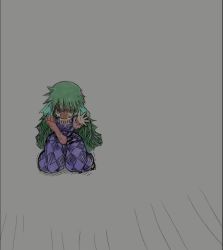 Rule 34 | akaishi shiroishi, blush, crying, crying with eyes open, dress, drooling, green hair, japanese text, shaking, tears, translation request