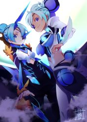 Rule 34 | 2girls, armor, blue eyes, blue hair, blush, breasts, dark skin, dark-skinned female, eyepatch, highres, large breasts, long hair, looking at viewer, multiple girls, nintendo, open mouth, pauldrons, polearm, praxis (xenoblade), short hair, shoulder armor, simple background, smile, sou (pale 1080), theory (xenoblade), weapon, white background, xenoblade chronicles (series), xenoblade chronicles 2, xenoblade chronicles (series), xenoblade chronicles 2