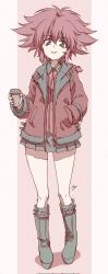 Rule 34 | 1girl, blue eyes, blush, cranberry (girls und panzer), cup, erakin, full body, girls und panzer, hand in pocket, highres, holding, holding cup, jacket, looking at viewer, messy hair, military uniform, miniskirt, red hair, short hair, simple background, skirt, solo, st. gloriana&#039;s military uniform, tongue, tongue out, uniform