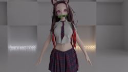 Rule 34 | 1boy, 1girl, 3d, animal ears, animated, audible music, bit gag, bouncing breasts, breasts, dancing, gag, gagged, gagged (willingly), hair ornament, kamado nezuko, kimetsu no yaiba, large breasts, multicolored hair, music, nipples, nude, penis, pink eyes, pussy, skirt, sound, streaked hair, tagme, thigh sex, uncensored, user15566, video