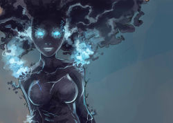 Rule 34 | 1girl, black skin, colored skin, dc comics, female focus, glowing, glowing eyes, glowing skin, haggylagman, highres, no pupils, open mouth, smoke, solid eyes, solo, solstice, teen titans