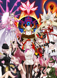 Rule 34 | 6+girls, absurdres, alternate costume, alternate hairstyle, animal ear fluff, animal ears, beast iv:l, black bodysuit, blood, blood on hands, bodysuit, bow, breasts, center opening, china dress, chinese clothes, cleavage, collarbone, dress, extra ears, eyewear strap, fate/grand order, fate (series), fox ears, fox girl, fox tail, fur-trimmed kimono, fur trim, glasses, grey-framed eyewear, hair over face, headpiece, highres, indian clothes, japanese clothes, kimono, kitsune, koyanskaya (assassin) (first ascension) (fate), koyanskaya (assassin) (second ascension) (fate), koyanskaya (assassin) (third ascension) (fate), koyanskaya (british lostbelt outfit) (fate), koyanskaya (chinese lostbelt outfit) (fate), koyanskaya (fate), koyanskaya (foreigner) (first ascension) (fate), koyanskaya (foreigner) (second ascension) (fate), koyanskaya (indian lostbelt outfit) (fate), koyanskaya (russian lostbelt outfit) (fate), large breasts, long hair, multiple girls, multiple tails, open mouth, pink bow, pink hair, rabbit ears, rope, shimenawa, tail, talisman, tamamo (fate), thirukin, very long hair, white-framed eyewear, white kimono, yellow eyes